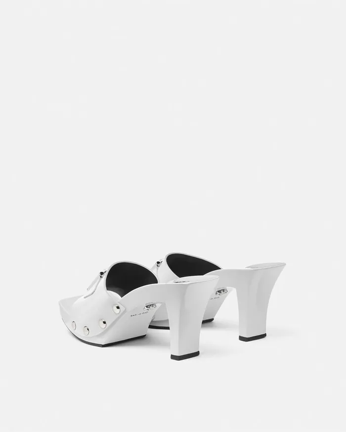 Versace Medusa Buckle Patent Clogs 60 Mm White Women Sandals