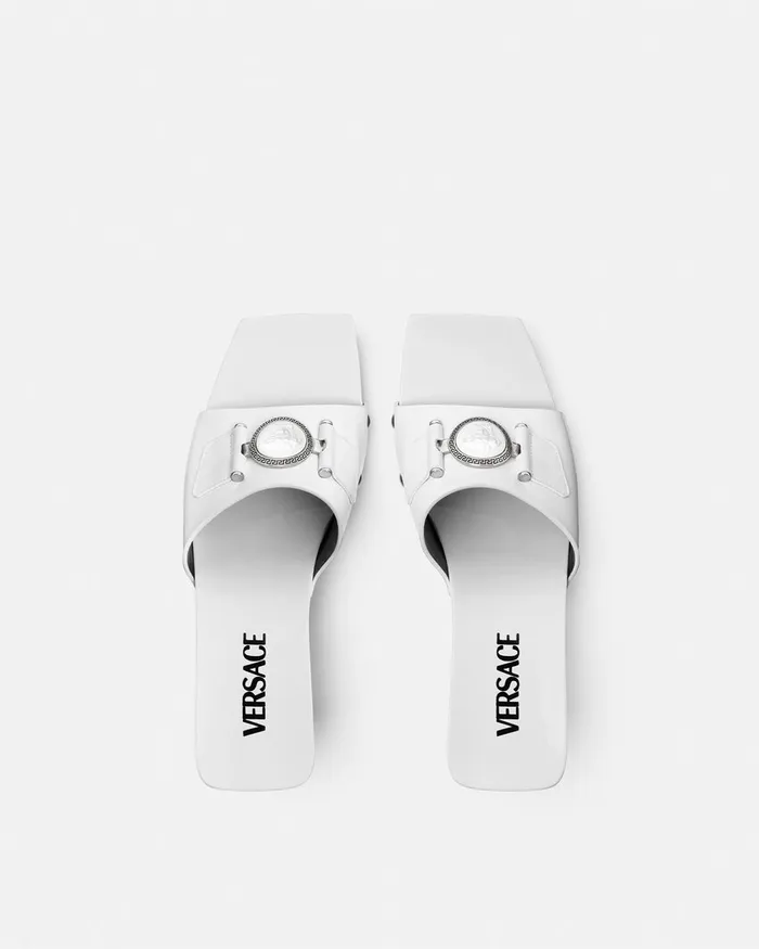 Versace Medusa Buckle Patent Clogs 60 Mm White Women Sandals