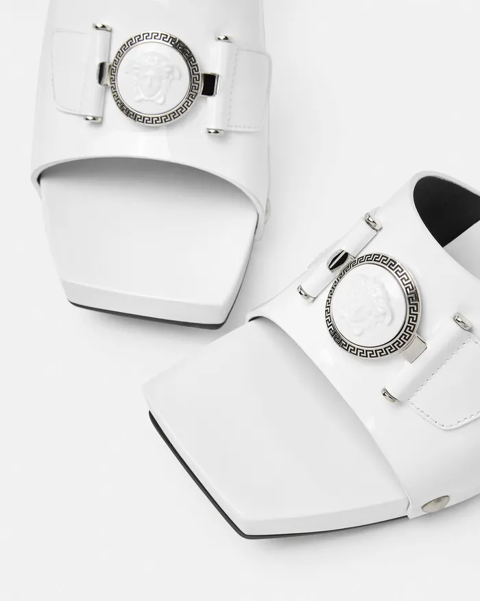 Versace Medusa Buckle Patent Clogs 60 Mm White Women Sandals