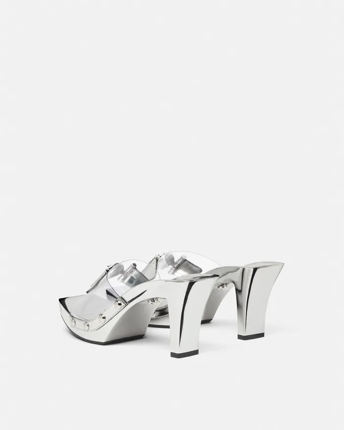 Versace Medusa Buckle Transparent Clogs 60 Mm Silver Women Sandals