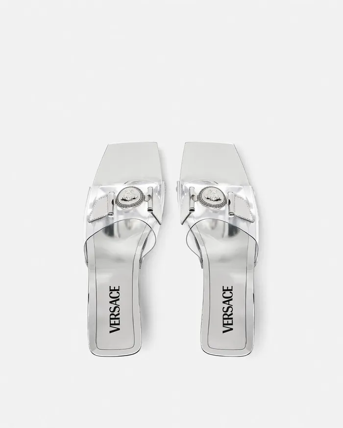 Versace Medusa Buckle Transparent Clogs 60 Mm Silver Women Sandals