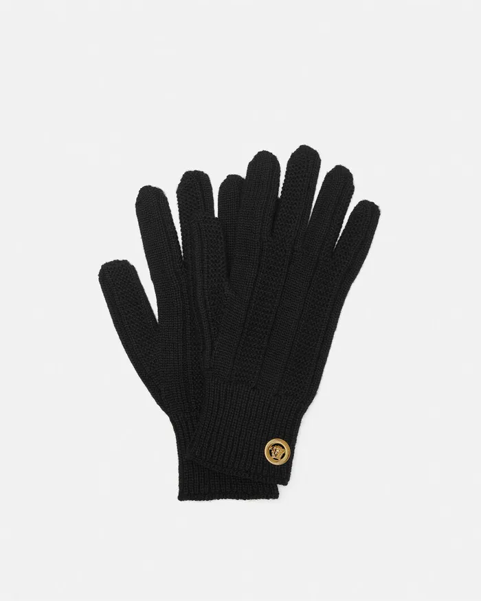 Versace Medusa Ribbed Knit Gloves Black WomenMen Soft Accessories