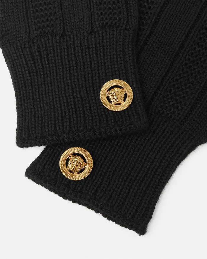 Versace Medusa Ribbed Knit Gloves Black WomenMen Soft Accessories