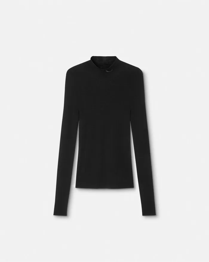 Versace Merino Wool Fitted Ribbed Knit Top Black Men Knitwear