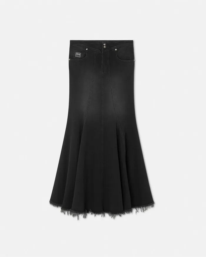 Versace Mermaid Denim Midi Skirt Black Women Jeans Couture