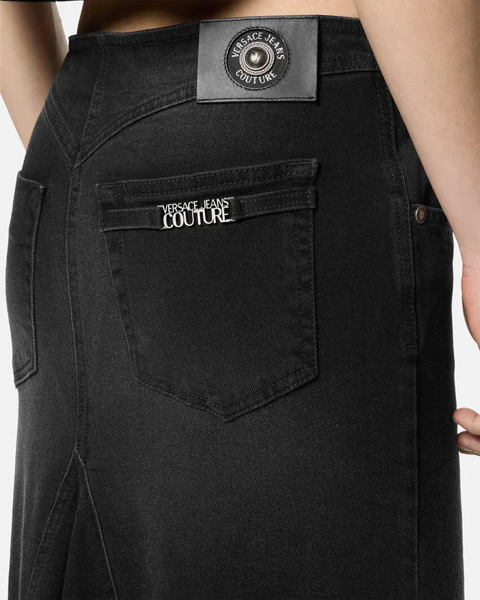 Versace Mermaid Denim Midi Skirt Black Women Jeans Couture