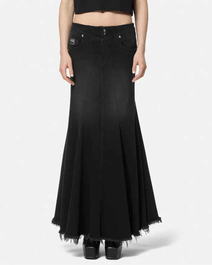 Versace Mermaid Denim Midi Skirt Black Women Jeans Couture