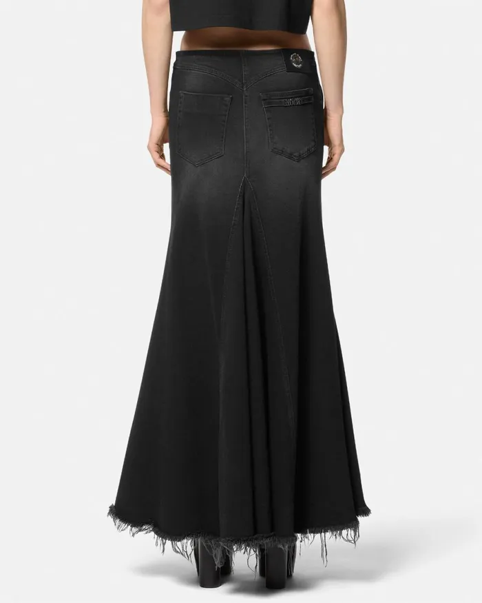 Versace Mermaid Denim Midi Skirt Black Women Jeans Couture