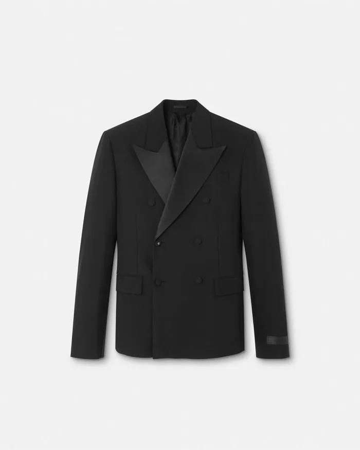 Versace MohairBlend DoubleBreasted Blazer Black Men Blazers and Suits
