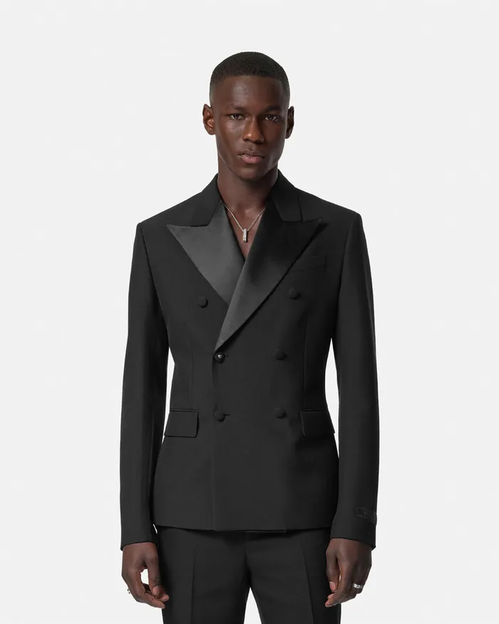 Versace MohairBlend DoubleBreasted Blazer Black Men Blazers and Suits