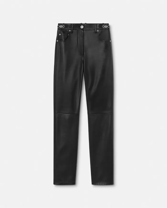Versace Plong Leather StraightFit Pants Black Women Pants and Shorts