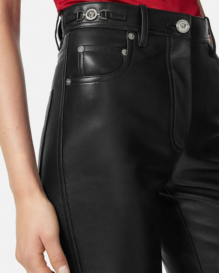 Versace Plong Leather StraightFit Pants Black Women Pants and Shorts
