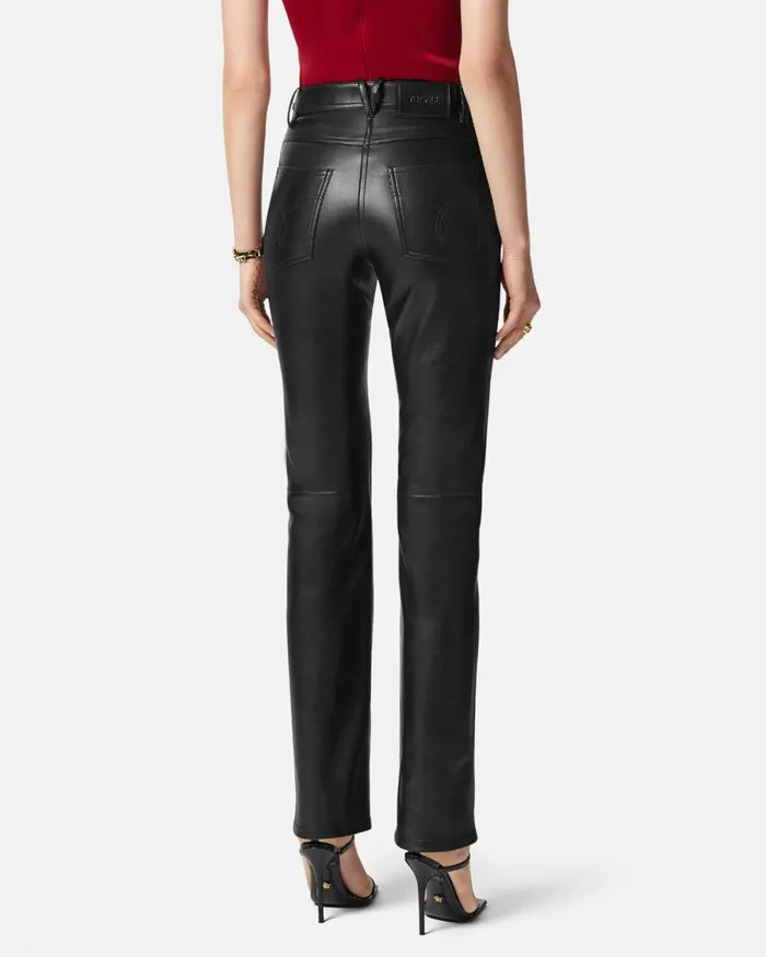 Versace Plong Leather StraightFit Pants Black Women Pants and Shorts