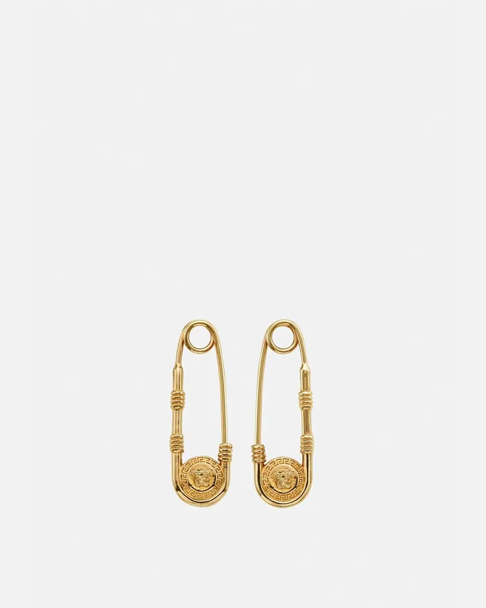 Versace Safety Pin Earrings Light Gold Men Earrings