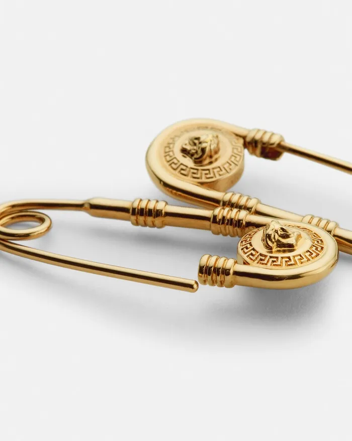Versace Safety Pin Earrings Light Gold Men Earrings