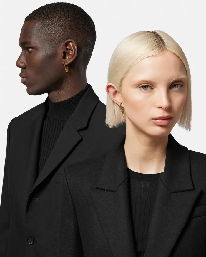 Versace Safety Pin Earrings Light Gold Men Earrings
