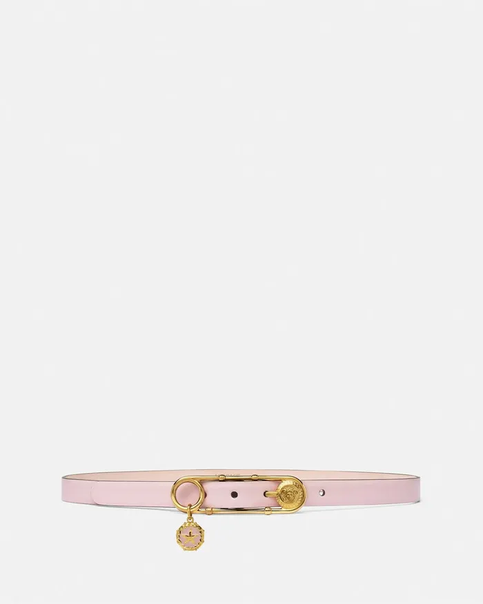 Versace Safety Pin Leather Belt 2 Cm Light Pink Women Belts