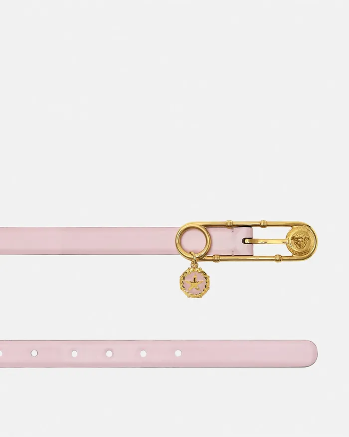 Versace Safety Pin Leather Belt 2 Cm Light Pink Women Belts