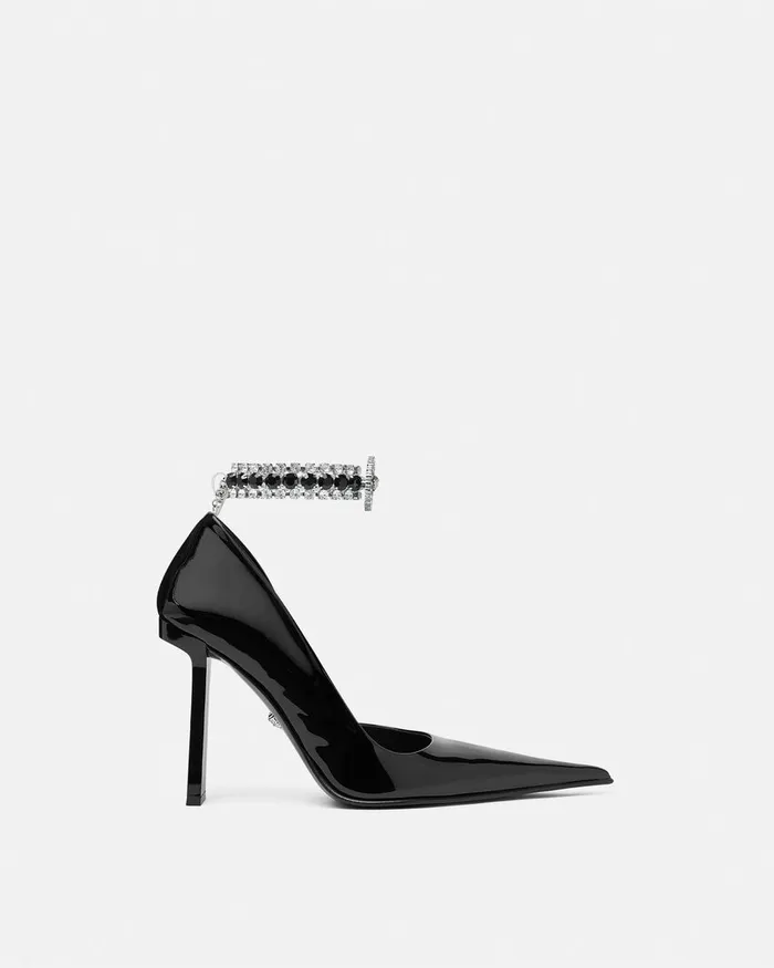 Versace Slice Patent Pumps 105 Mm Blacksilver Women Pumps and Slingbacks