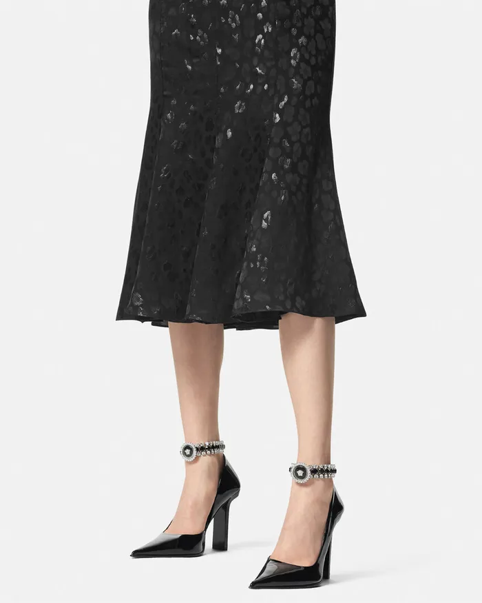 Versace Slice Patent Pumps 105 Mm Blacksilver Women Pumps and Slingbacks