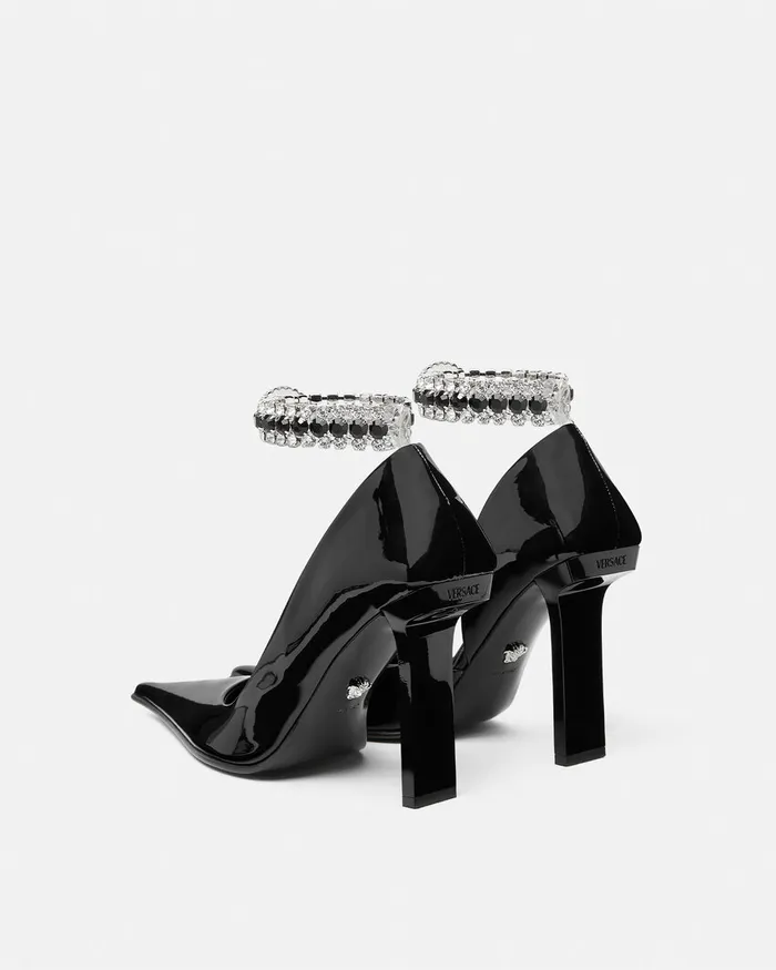 Versace Slice Patent Pumps 105 Mm Blacksilver Women Pumps and Slingbacks