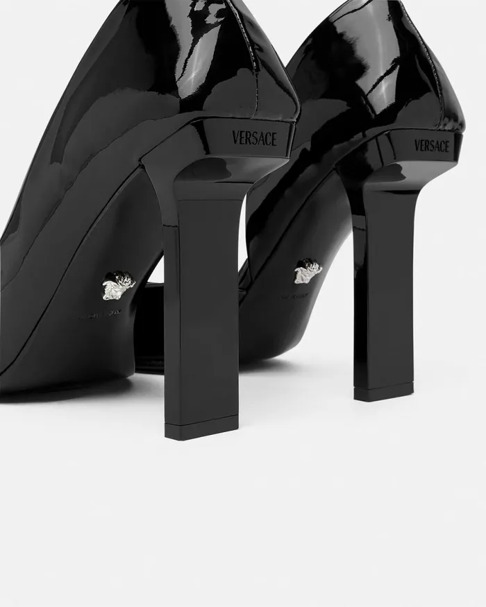 Versace Slice Patent Pumps 105 Mm Blacksilver Women Pumps and Slingbacks