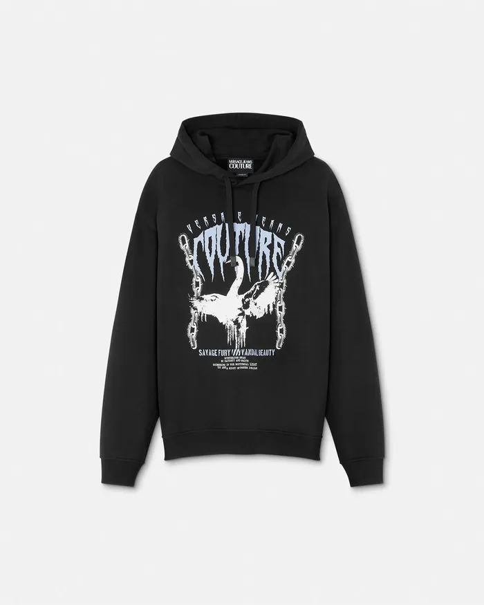 Versace Swan Lake LooseFit Hoodie Blackprint Men Jeans Couture