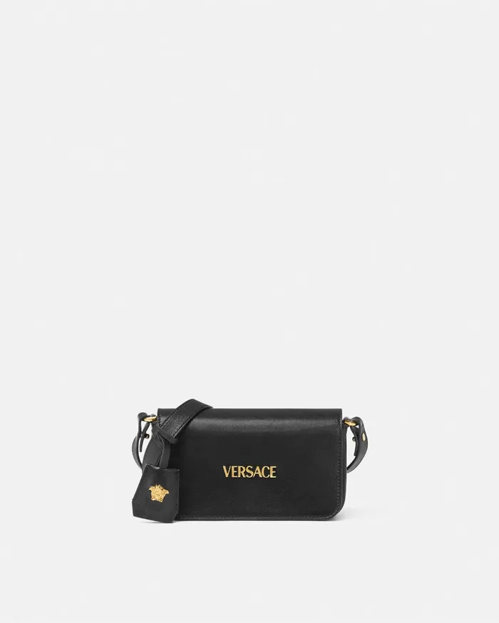 Versace Tag Mini Bag Blackgold WomenMen Shoulder and Crossbody