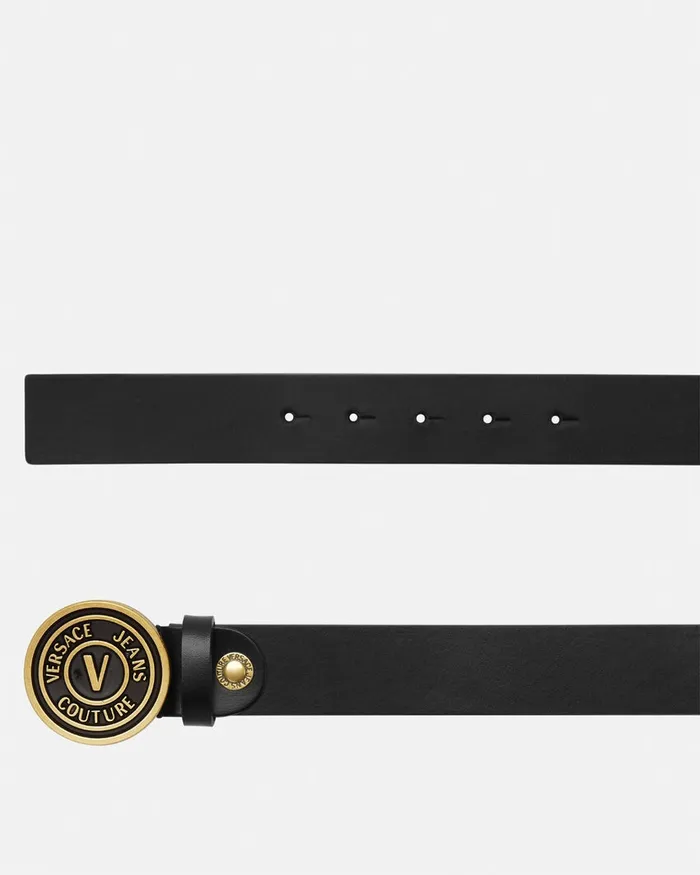 Versace VEmblem Round Belt Black Men Jeans Couture