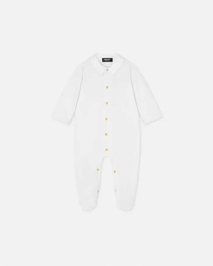 Versace Velvet Greca Baby Sleepsuit White Kids Clothing