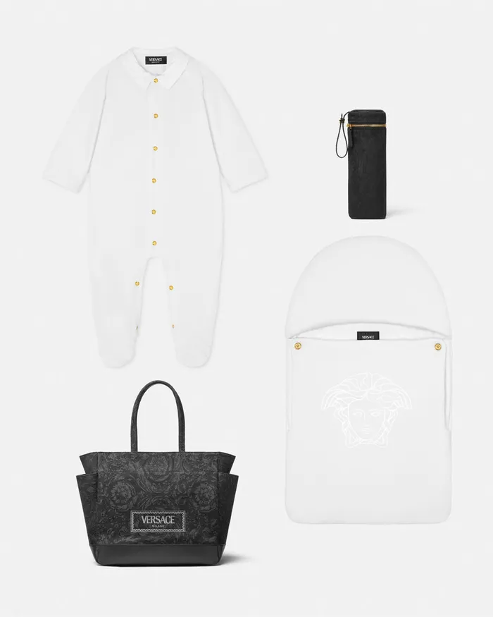 Versace Velvet Greca Baby Sleepsuit White Kids Clothing