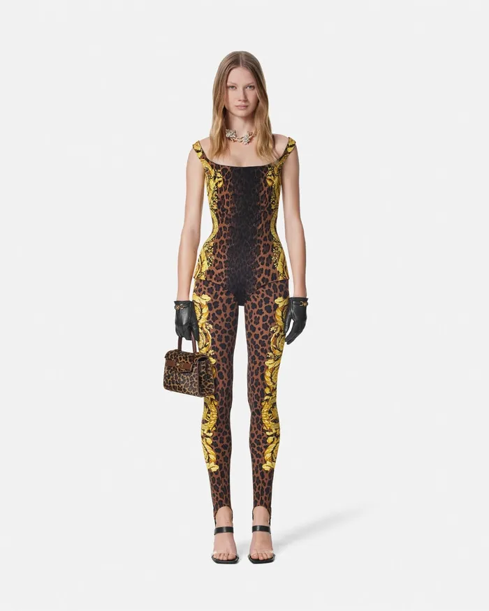 Versace Wild Barocco Stirrup Leggings Animalier Women Pants and Shorts