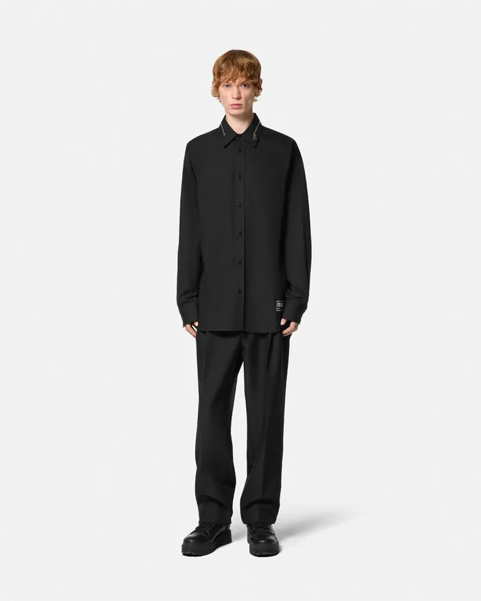 Versace Zip RelaxedFit Shirt Blackprint Men Jeans Couture