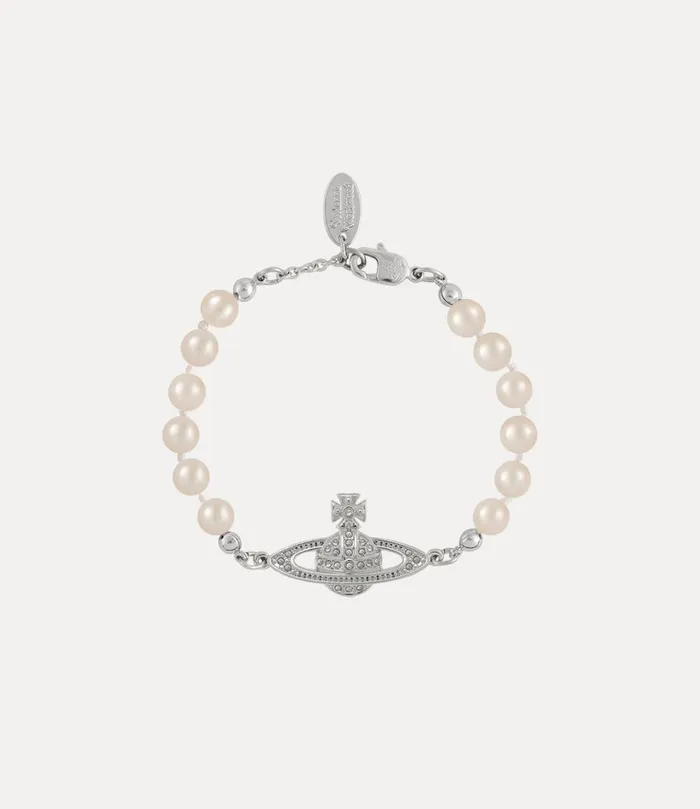 Vivienne Westwood Bracelets Women Mini Bas Relief Pearl Bracelet Platinum Crystal Crystal Pearl Pearl Vivienne Westwood Bracelets Women Mini Bas Relief Pearl Bracelet Platinum Crystal Crystal Pearl Pearl