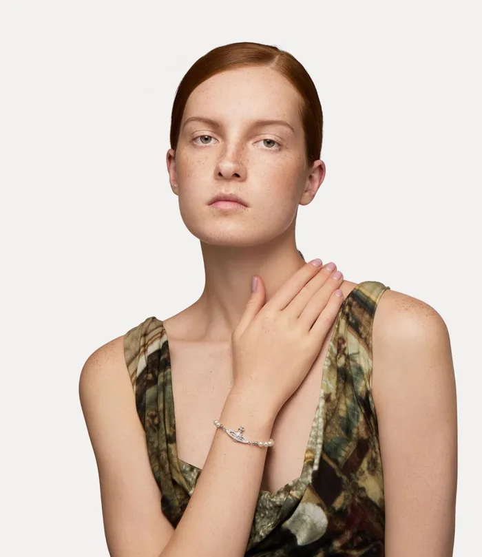 Vivienne Westwood Bracelets Women Mini Bas Relief Pearl Bracelet Platinum Crystal Crystal Pearl Pearl