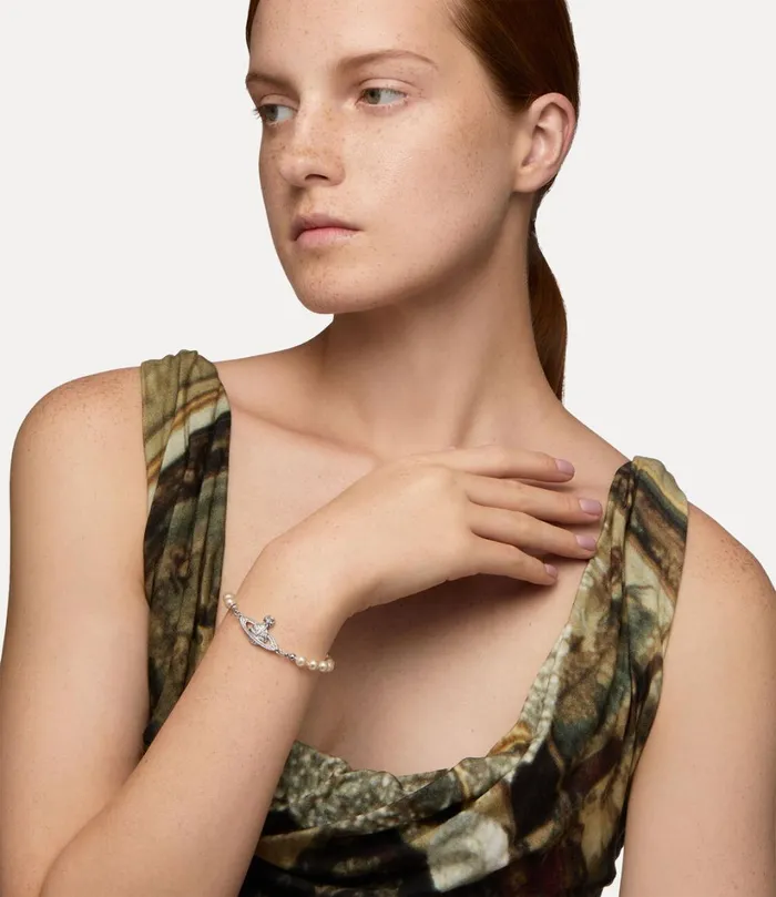 Vivienne Westwood Bracelets Women Mini Bas Relief Pearl Bracelet Platinum Crystal Crystal Pearl Pearl