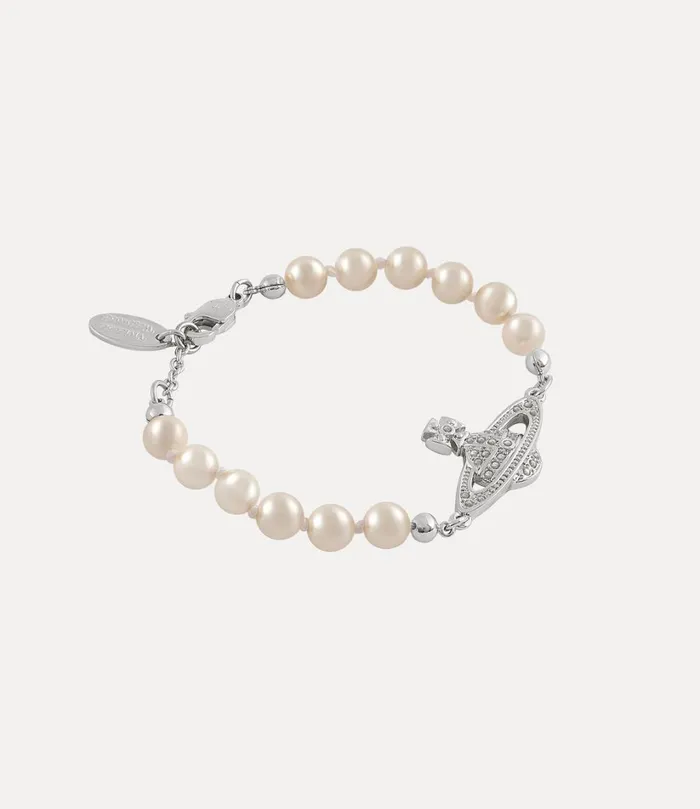Vivienne Westwood Bracelets Women Mini Bas Relief Pearl Bracelet Platinum Crystal Crystal Pearl Pearl