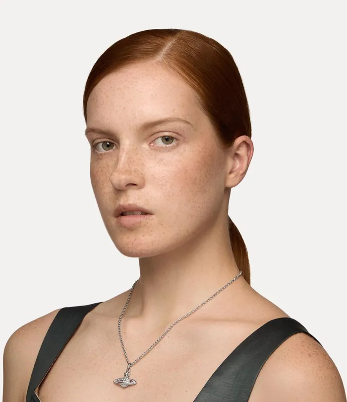 Vivienne Westwood Necklaces WomenMen Mini Bas Relief Pendant Necklace Platinum Crystal