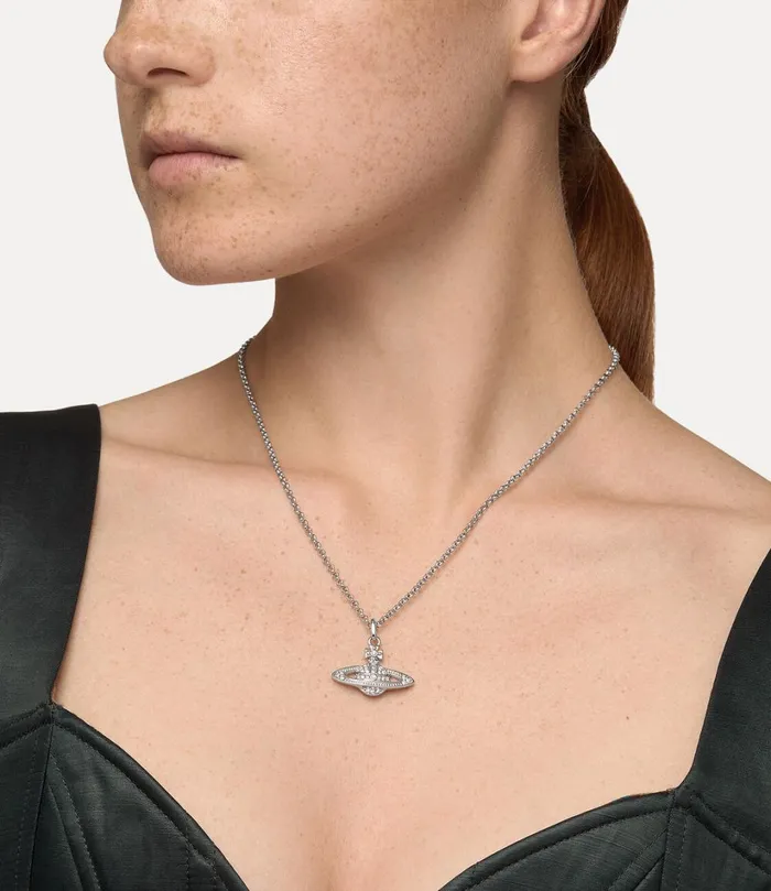 Vivienne Westwood Necklaces WomenMen Mini Bas Relief Pendant Necklace Platinum Crystal