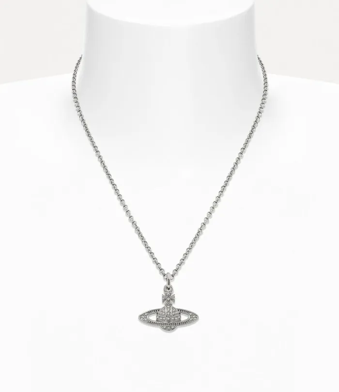 Vivienne Westwood Necklaces WomenMen Mini Bas Relief Pendant Necklace Platinum Crystal