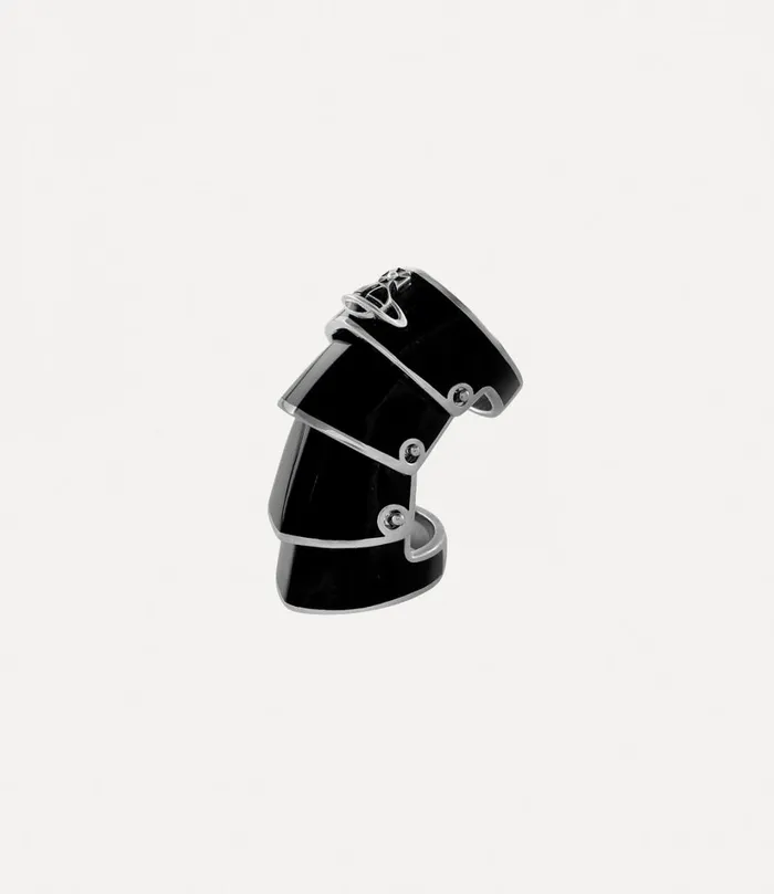 Vivienne Westwood Rings MenWomen Artemis Ring Platinum Black Resin