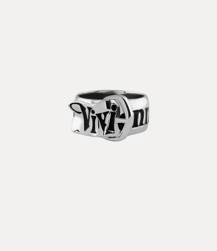 Vivienne Westwood Rings MenWomen Belt Ring Platinum Black Enamel