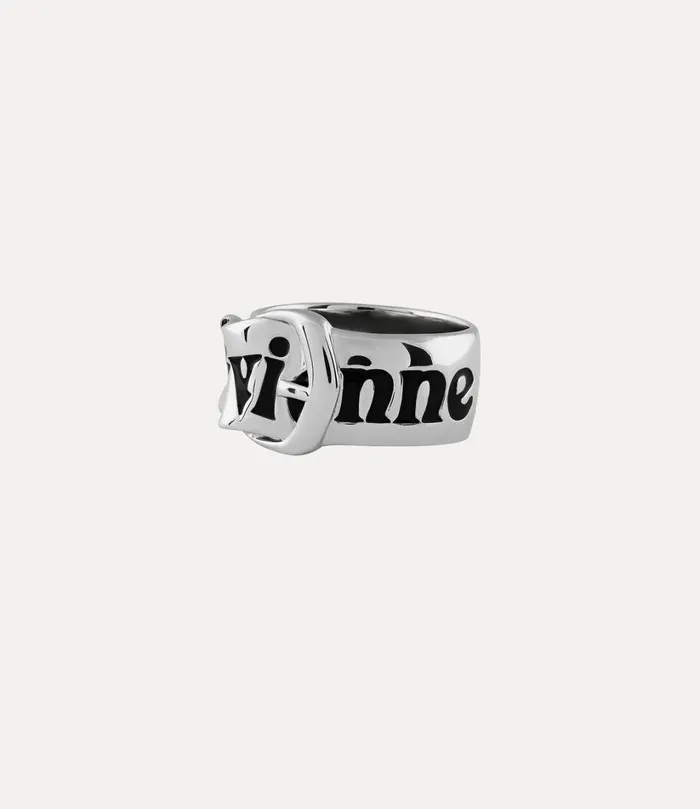 Vivienne Westwood Rings MenWomen Belt Ring Platinum Black Enamel