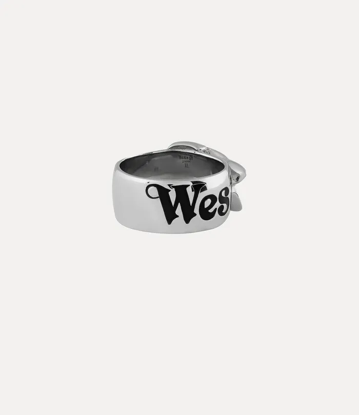 Vivienne Westwood Rings MenWomen Belt Ring Platinum Black Enamel