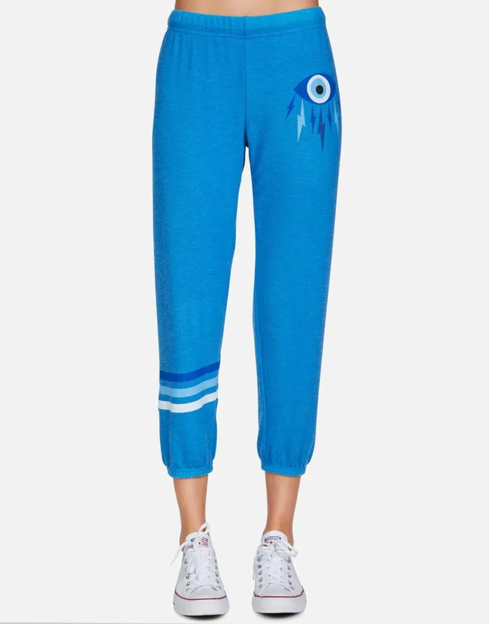 Women039s Alana Electric Evil Eye Sky Blue Lauren Moshi Crop Sweatpants