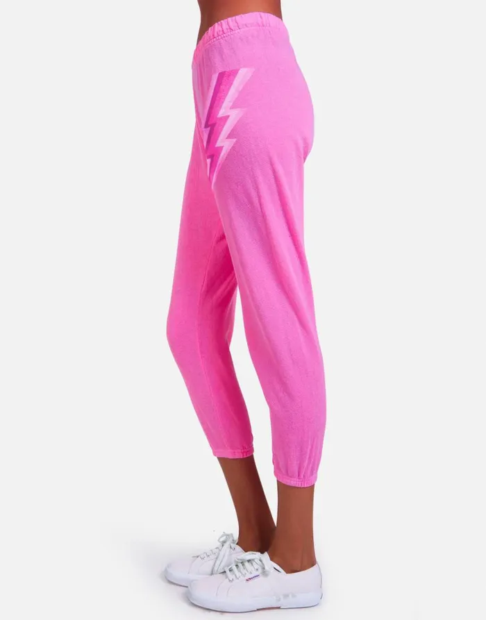 Women039s Alana X Pink Lightning Bolt Neon Pink Lauren Moshi Crop Sweatpants