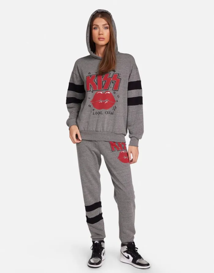 Women039s Breezy KISS Local Crew Heather Greyblack Lauren Moshi Hoodies
