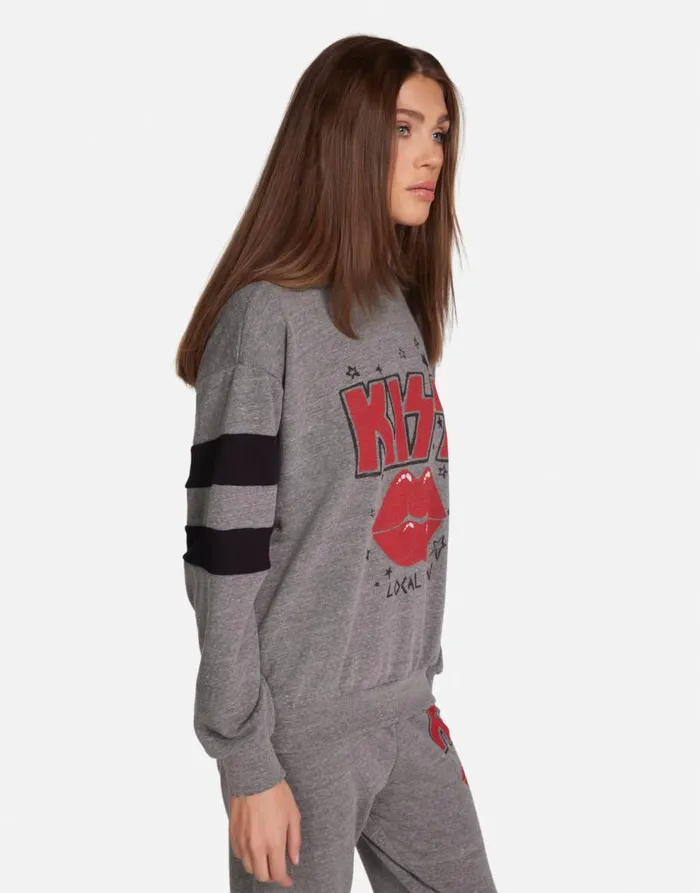 Women039s Breezy KISS Local Crew Heather Greyblack Lauren Moshi Hoodies