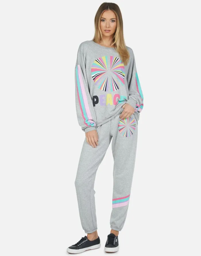Women039s Brynn Rainbow Ray Peace Heather Grey Lauren Moshi Long Sweatpants