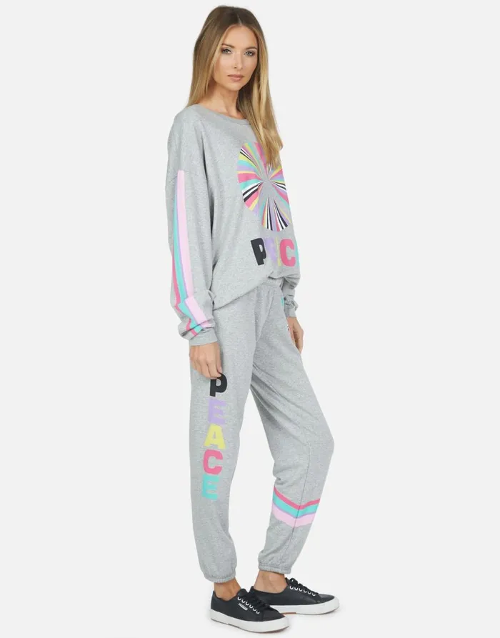 Women039s Brynn Rainbow Ray Peace Heather Grey Lauren Moshi Long Sweatpants